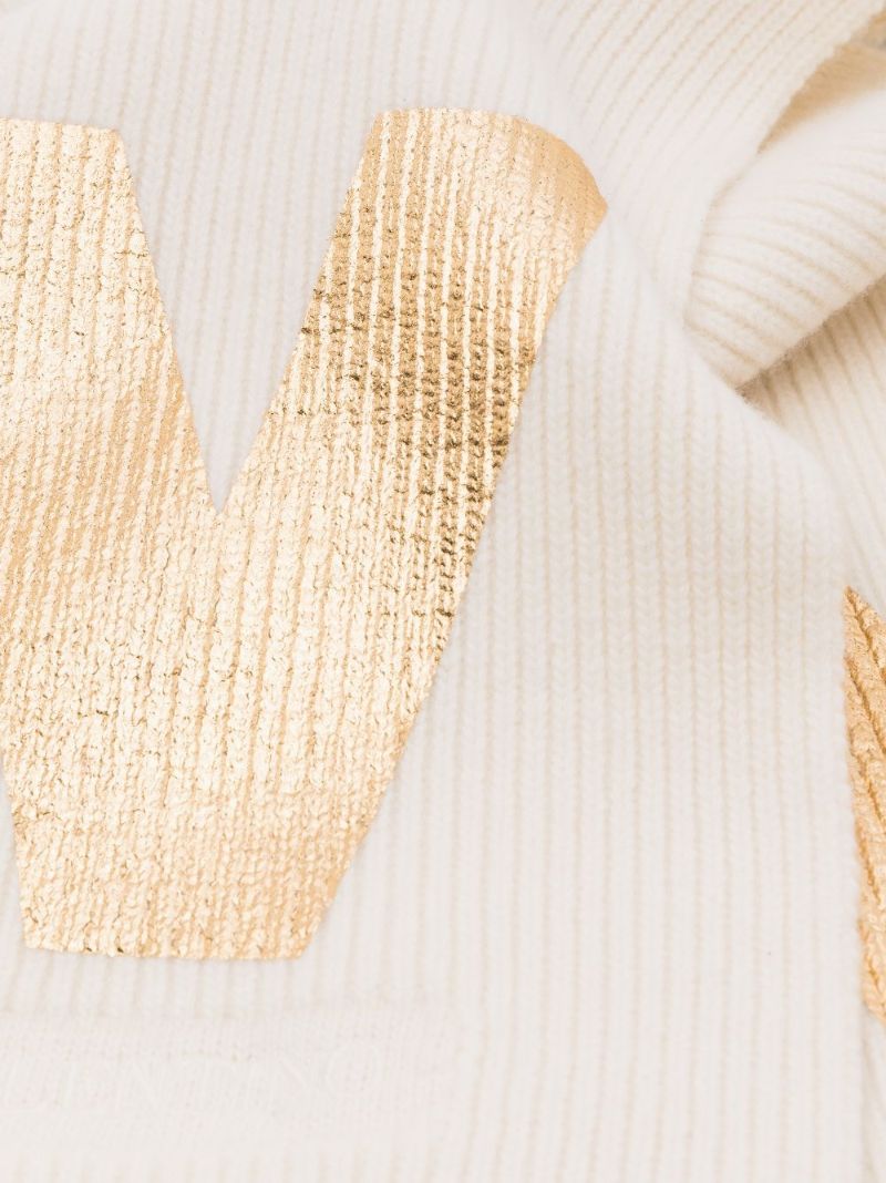Neutral Logo Ribbed Wool Scarf