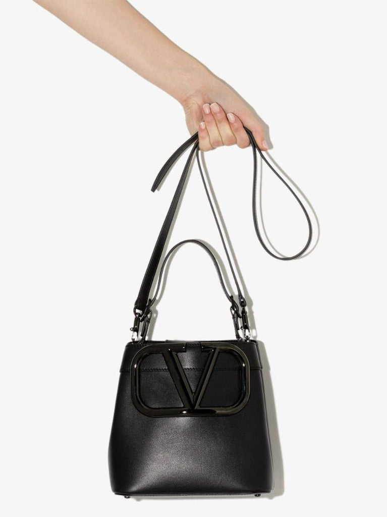 Black Supervee Leather Top Handle Bag