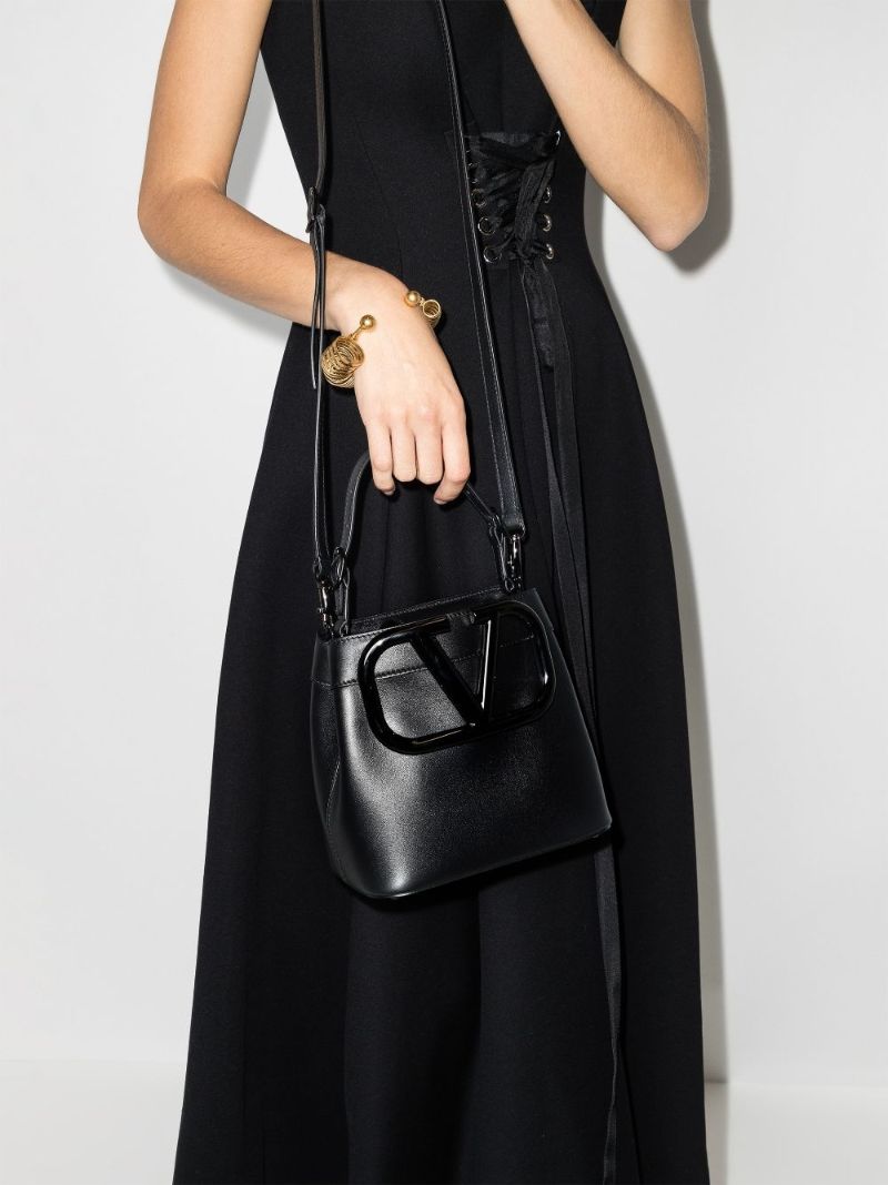 Black Supervee Leather Top Handle Bag