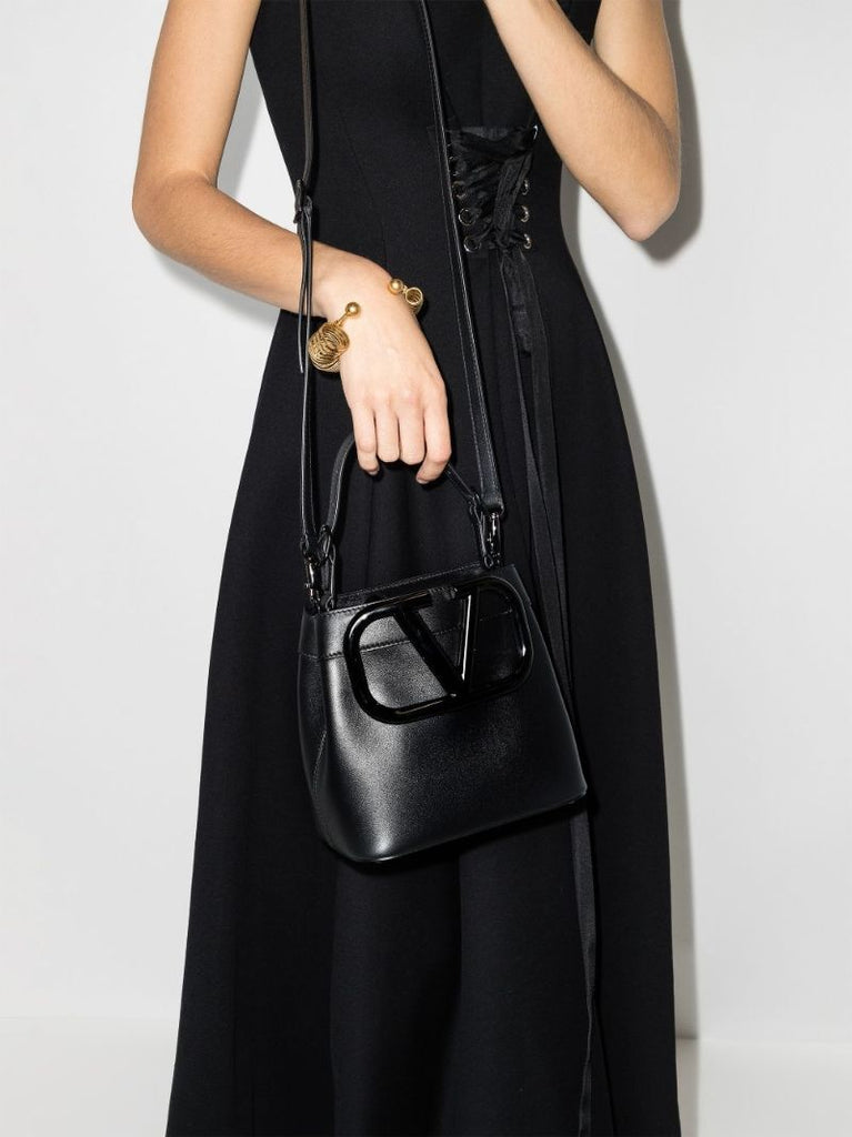 Black Supervee Leather Top Handle Bag