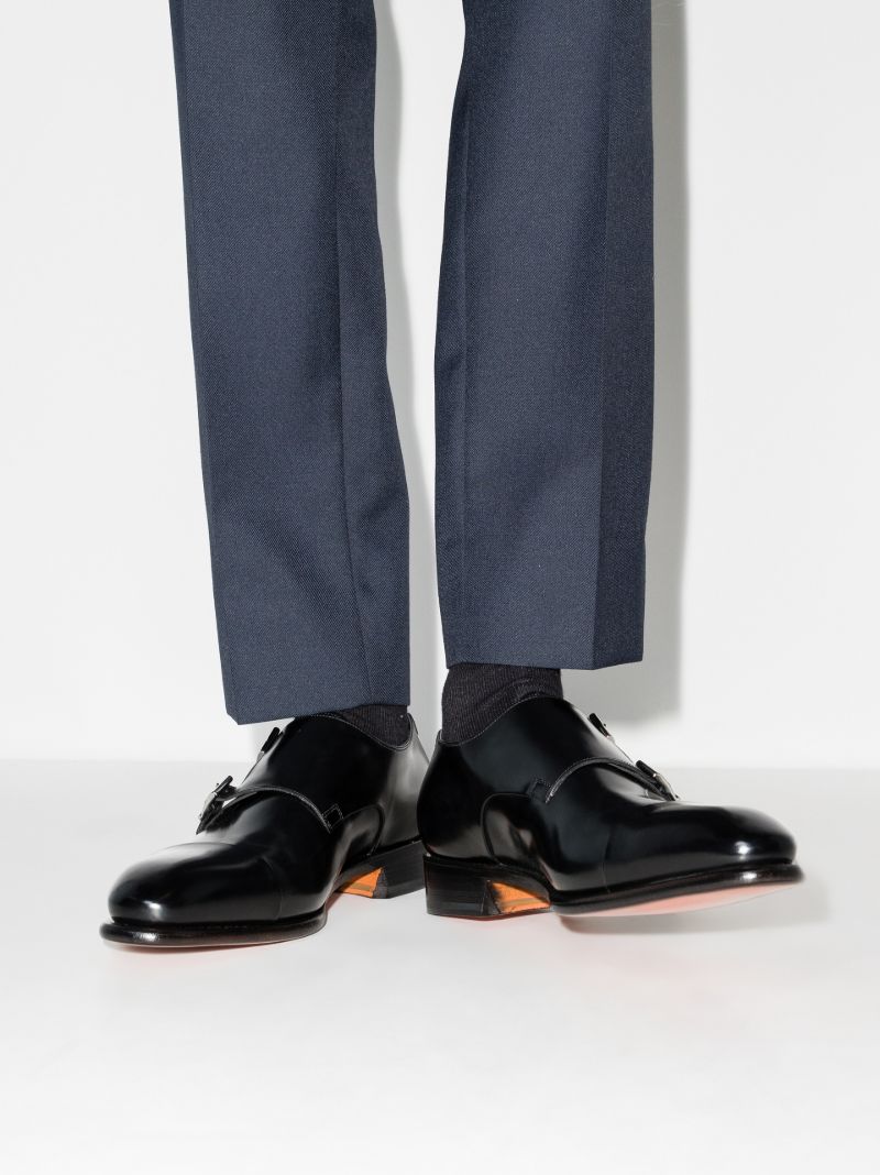 Black Carter Leather Monk Shoes