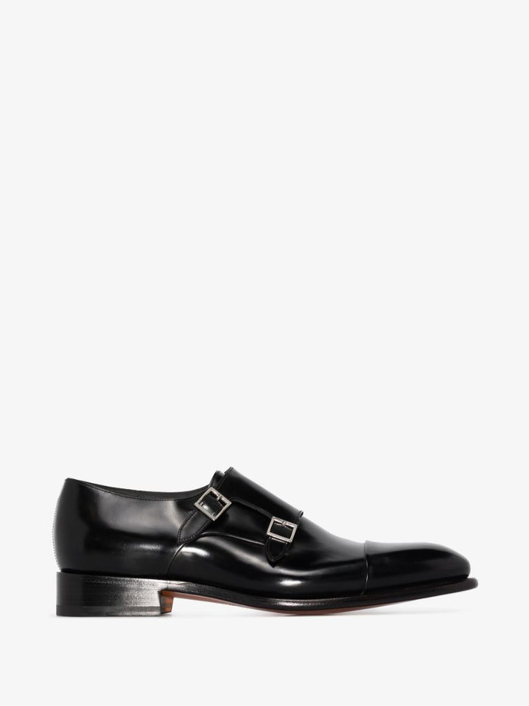 Black Carter Leather Monk Shoes