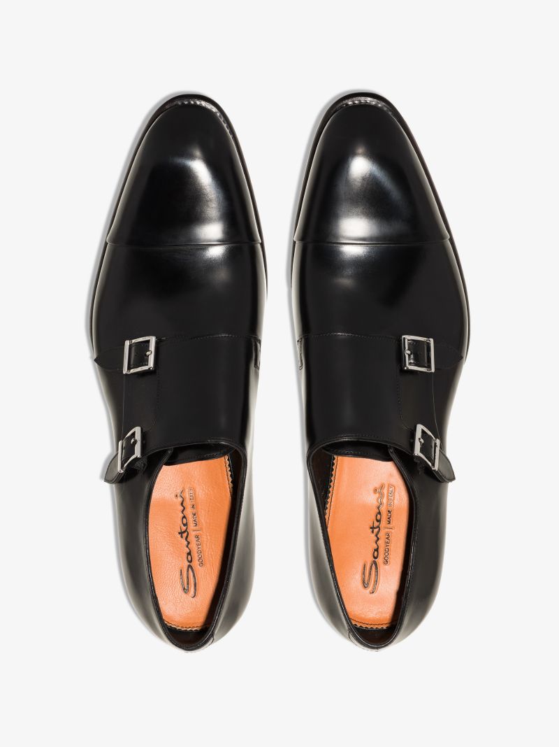 Black Carter Leather Monk Shoes
