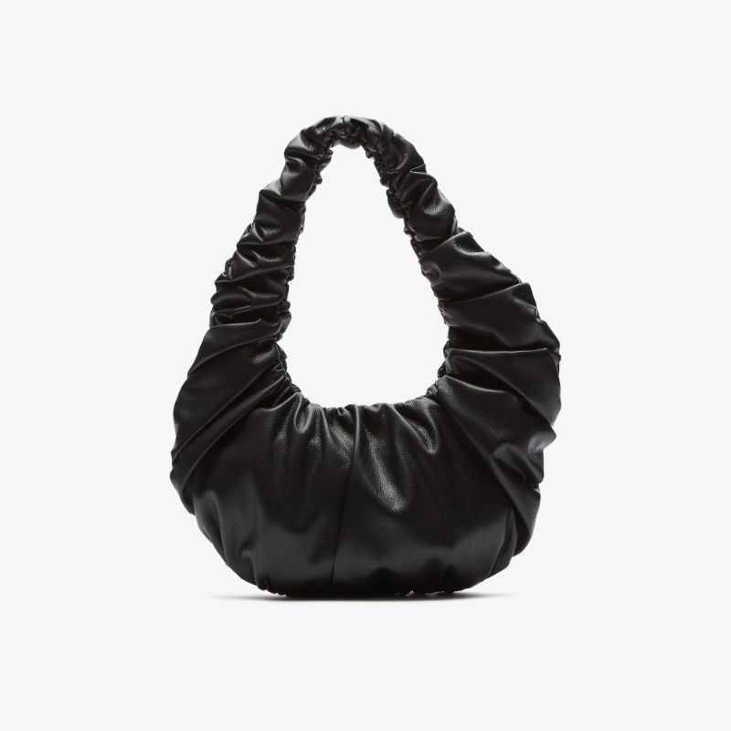 Black Anja Ruched Vegan Leather Shoulder Bag