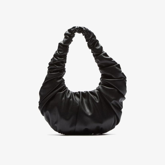 Black Anja Ruched Vegan Leather Shoulder Bag