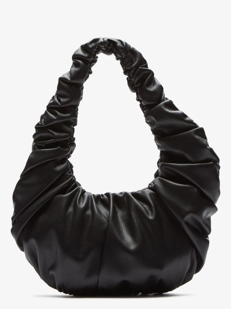 Black Anja Ruched Vegan Leather Shoulder Bag