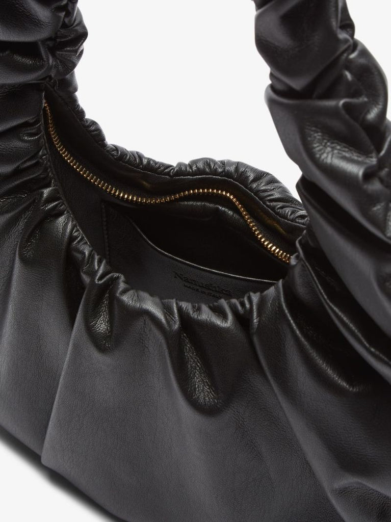 Black Anja Ruched Vegan Leather Shoulder Bag