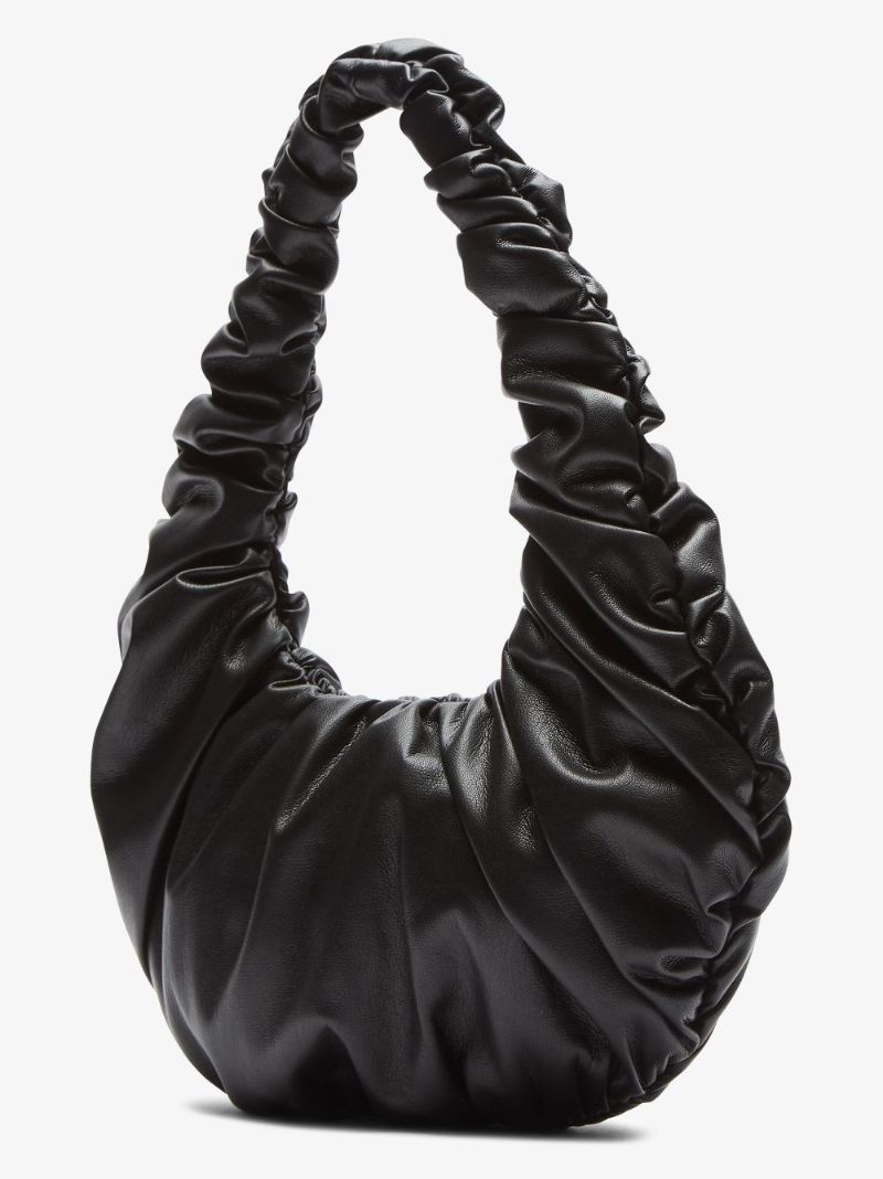 Black Anja Ruched Vegan Leather Shoulder Bag