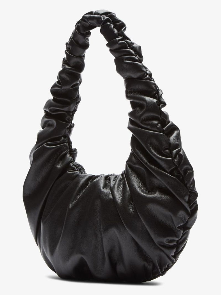 Black Anja Ruched Vegan Leather Shoulder Bag