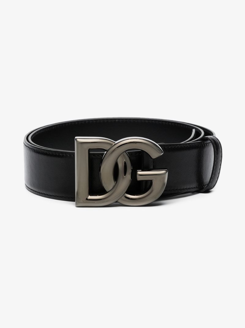 Black Logo Leather Belt