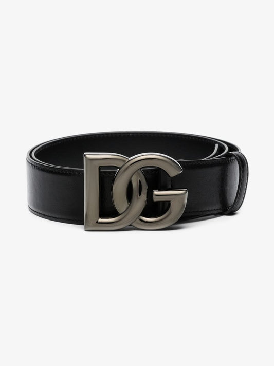 Black Logo Leather Belt