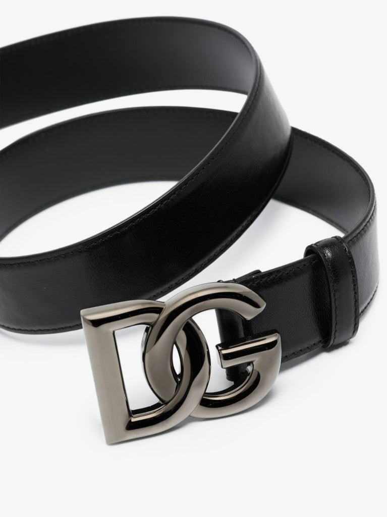 Black Logo Leather Belt