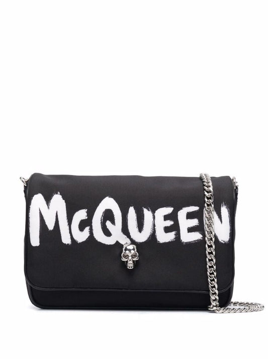 Black Graffiti Logo Leather Cross Body Bag