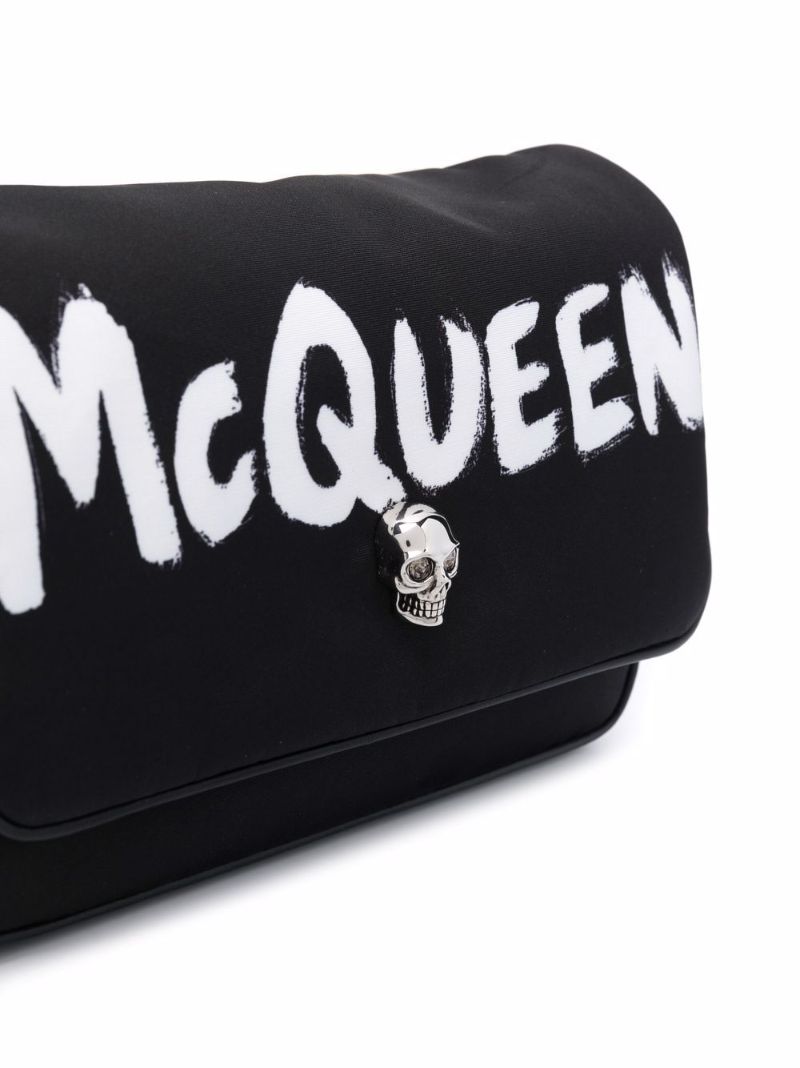 Black Graffiti Logo Leather Cross Body Bag