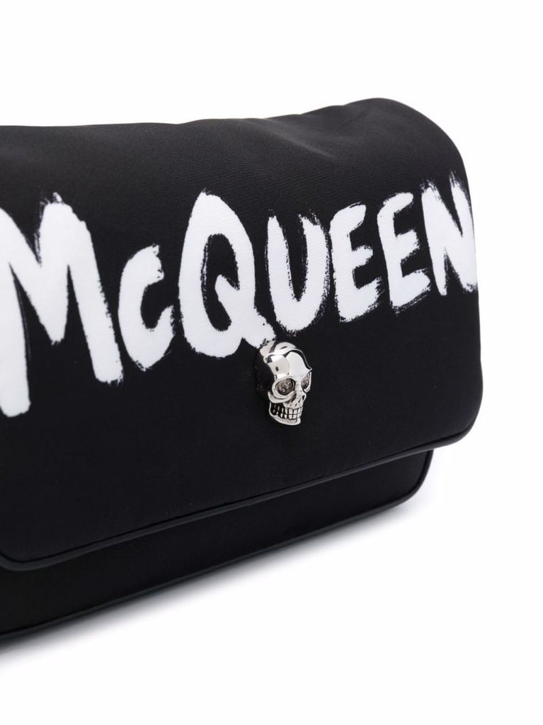 Black Graffiti Logo Leather Cross Body Bag