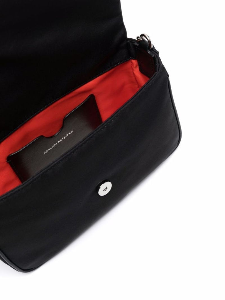 Black Graffiti Logo Leather Cross Body Bag