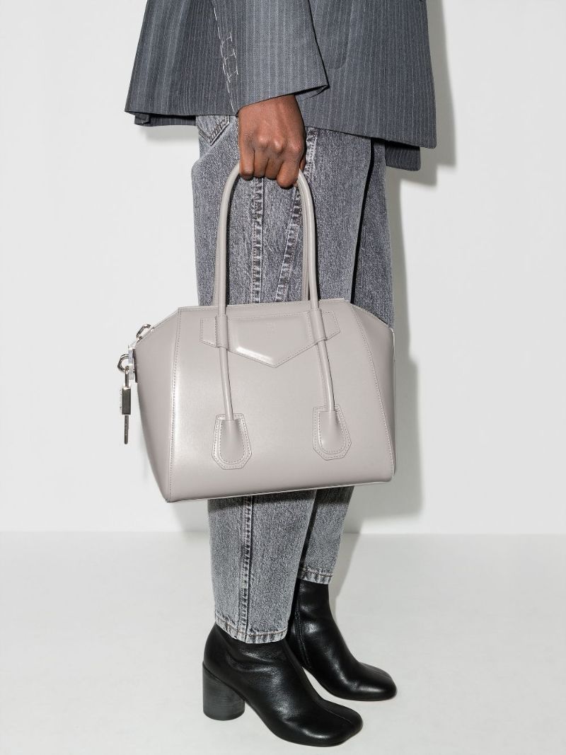 Grey Antigona Small Leather Tote Bag