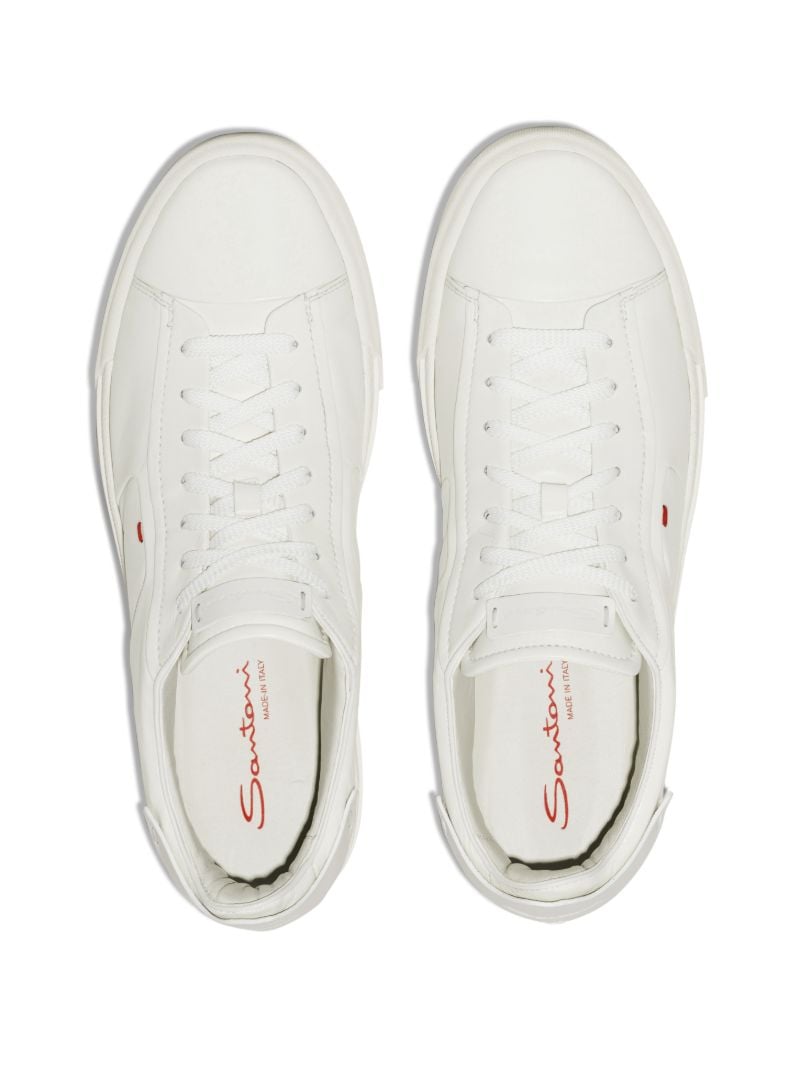 White Embroidered Low Top Leather Sneakers