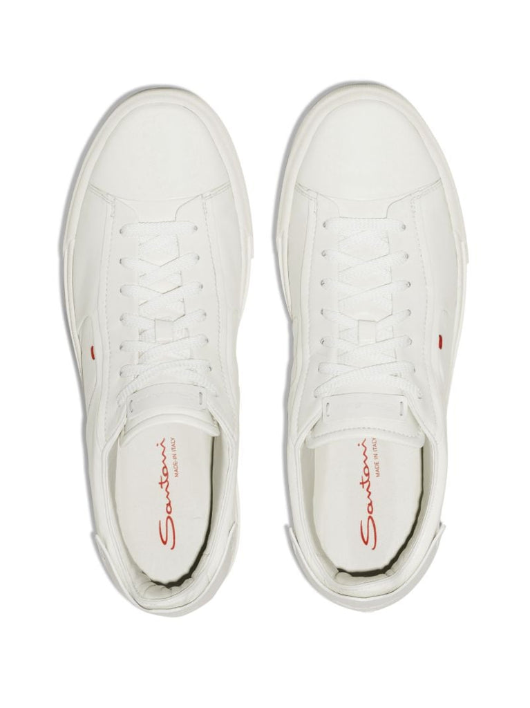 White Embroidered Low Top Leather Sneakers