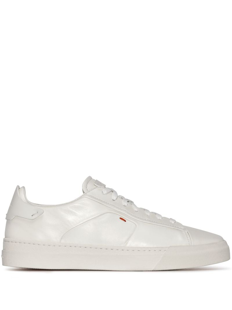 White Embroidered Low Top Leather Sneakers