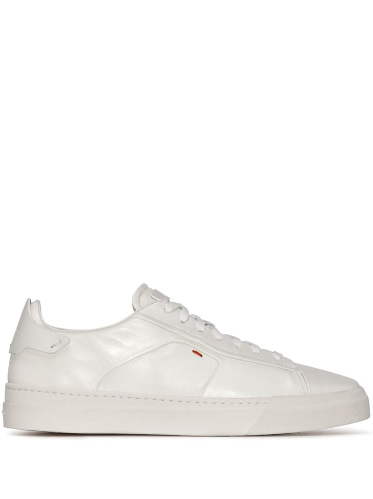 White Embroidered Low Top Leather Sneakers