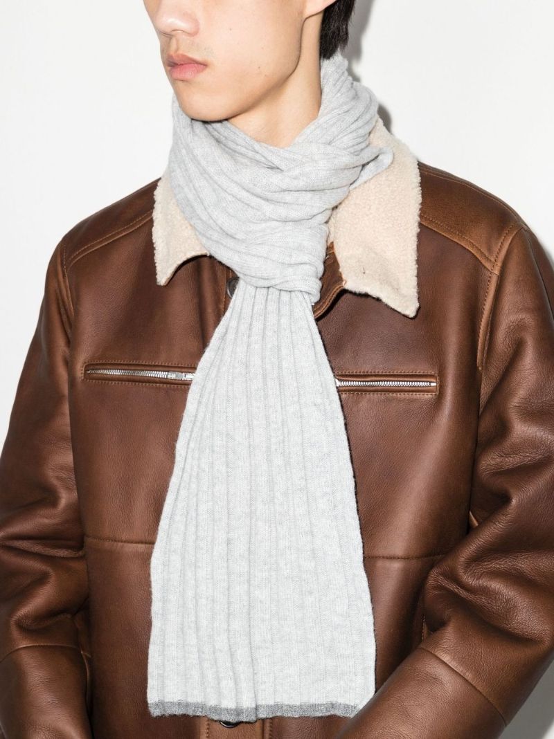 Grey Ribbed Cashmere Scarf