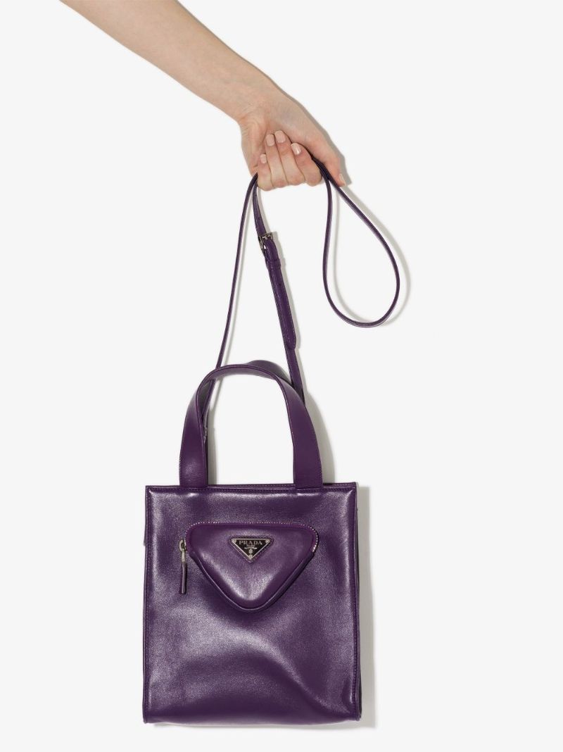 Purple Pocket Leather Tote Bag