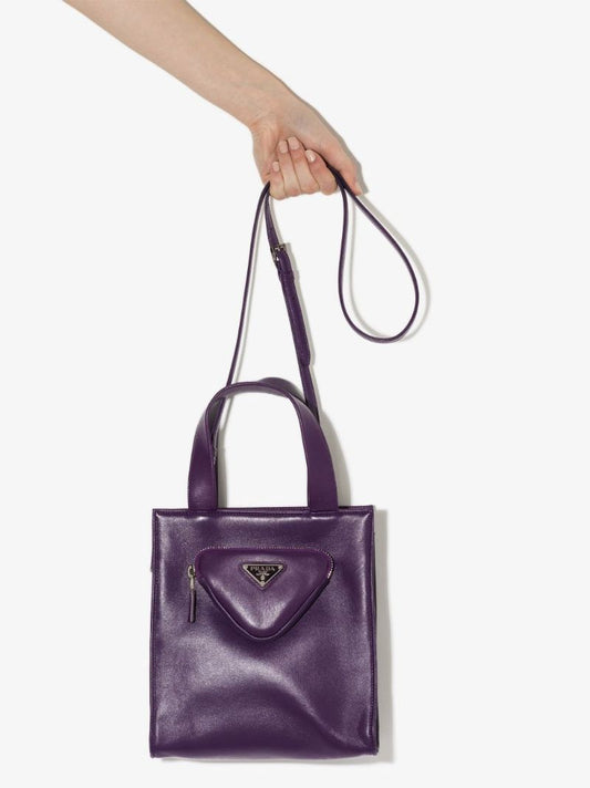 Purple Pocket Leather Tote Bag