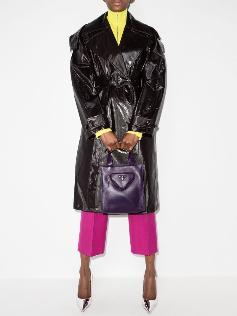 Purple Pocket Leather Tote Bag