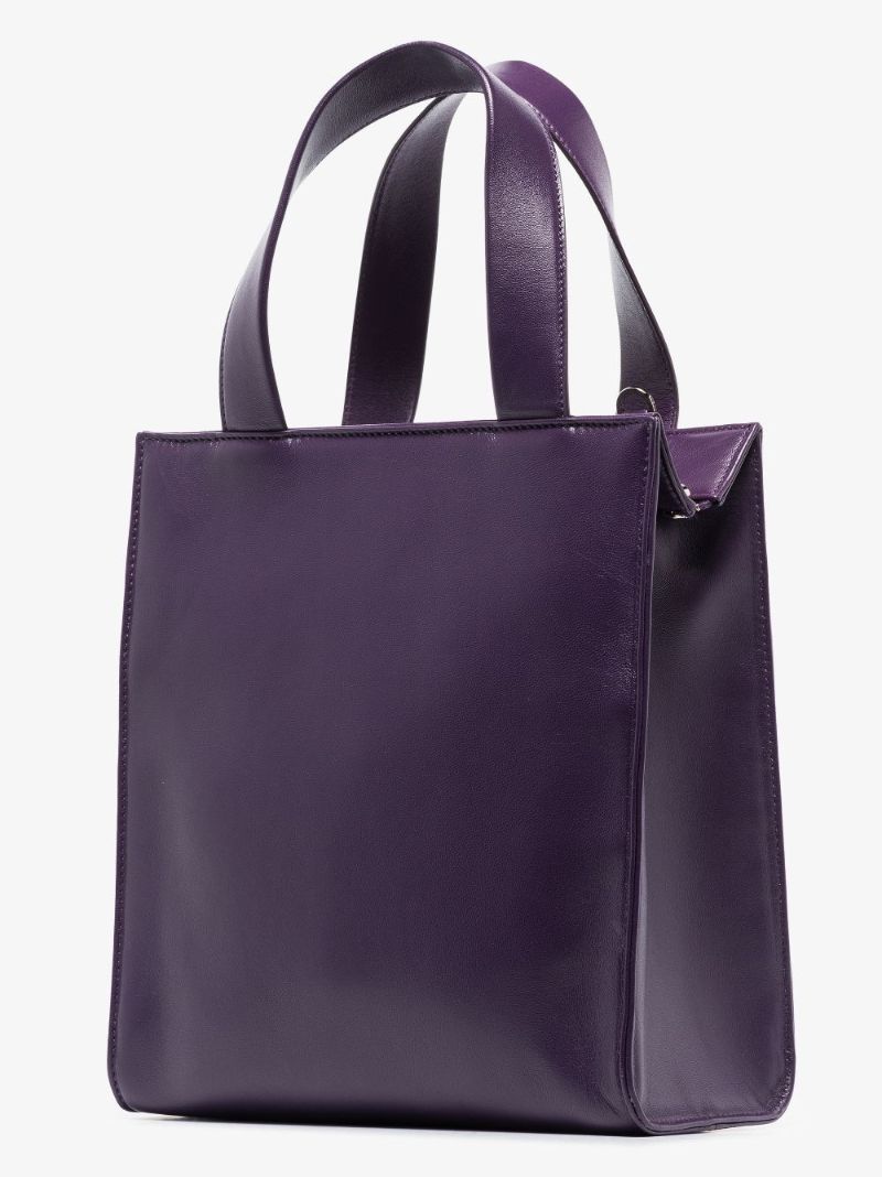 Purple Pocket Leather Tote Bag