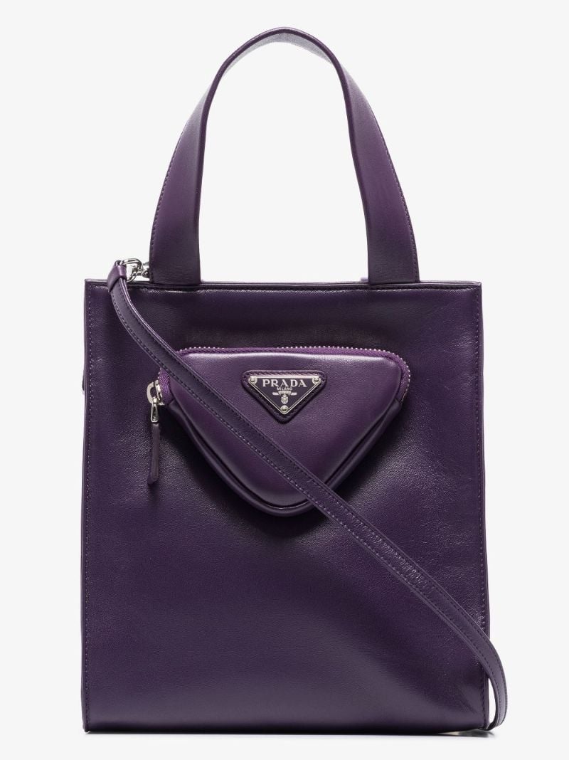 Purple Pocket Leather Tote Bag
