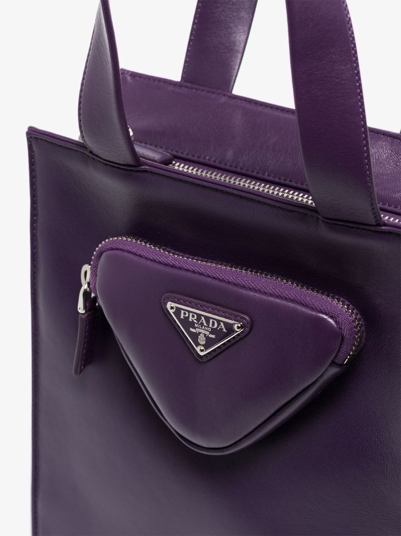 Purple Pocket Leather Tote Bag