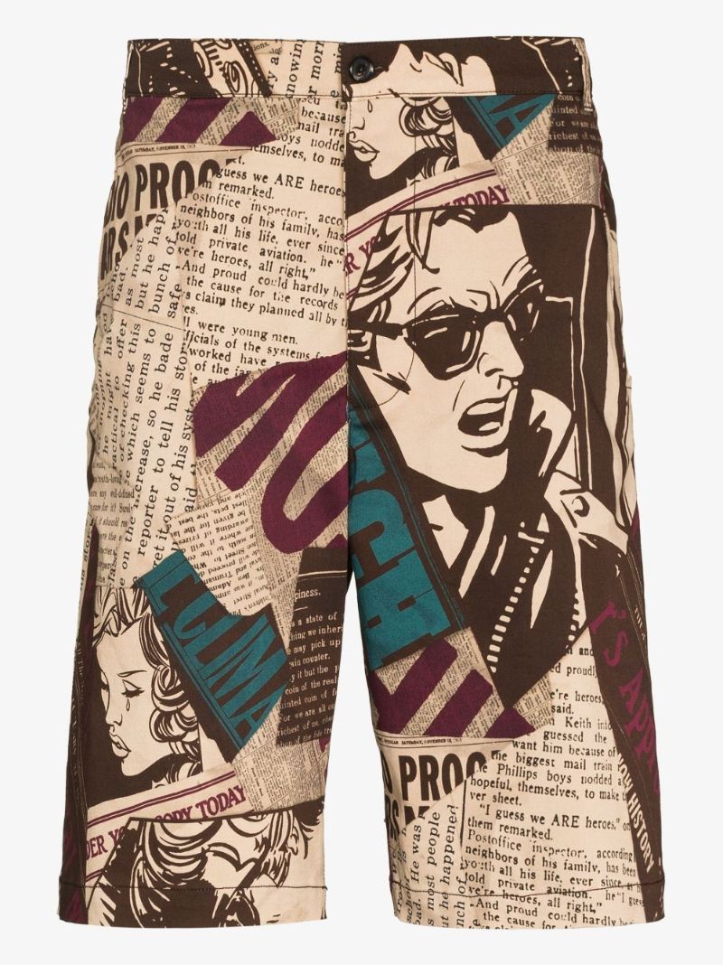 Newspaper Print Bermuda Shorts