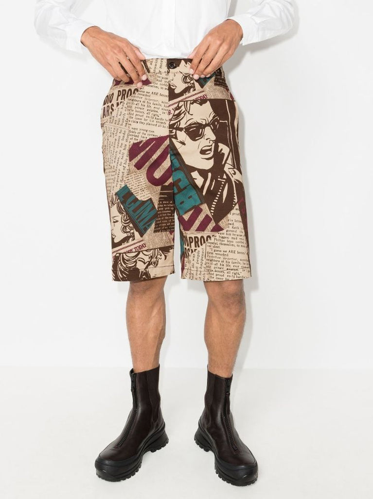 Newspaper Print Bermuda Shorts