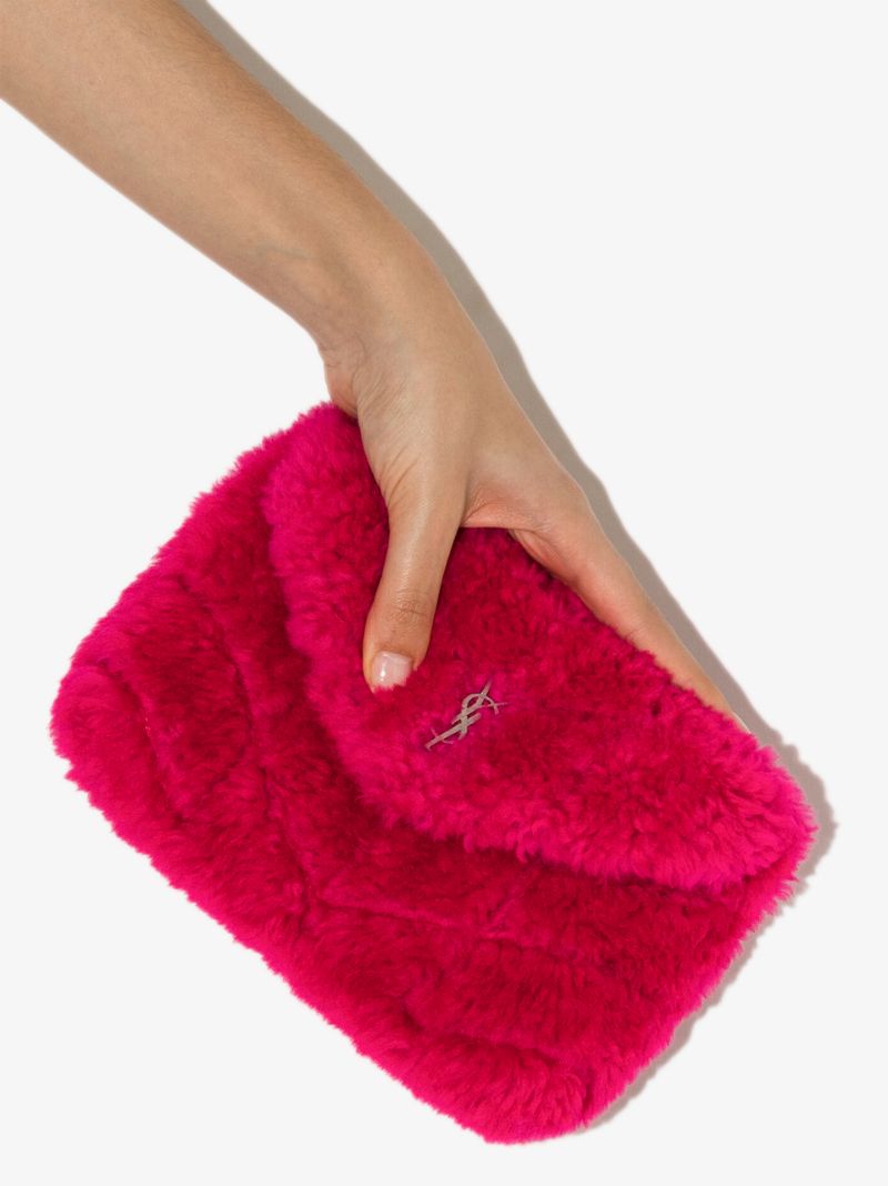 Pink Shearling Envelope Clutch Bag