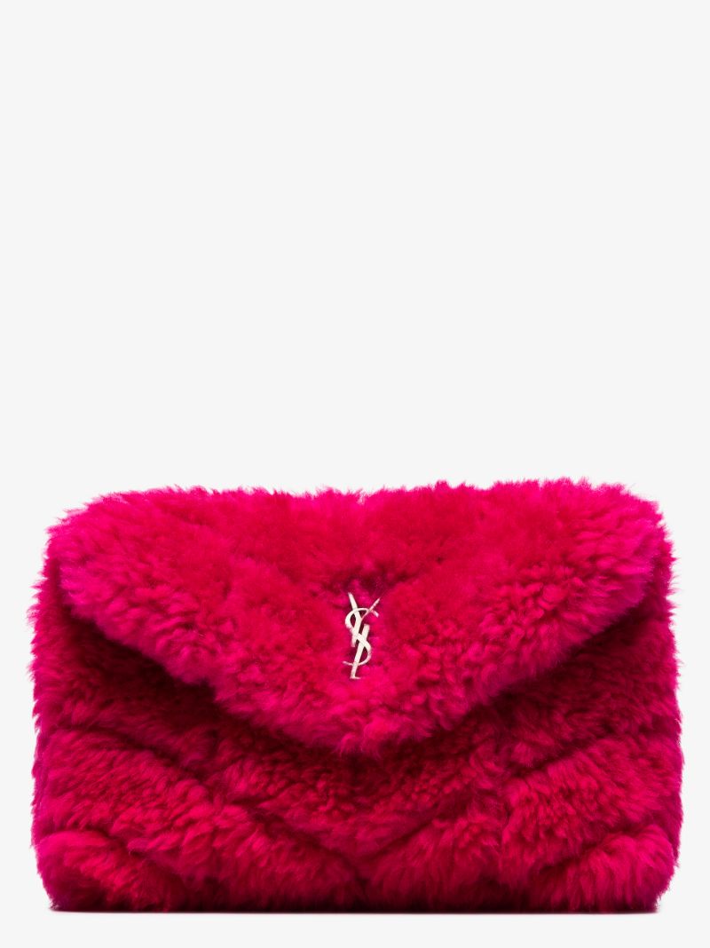 Pink Shearling Envelope Clutch Bag
