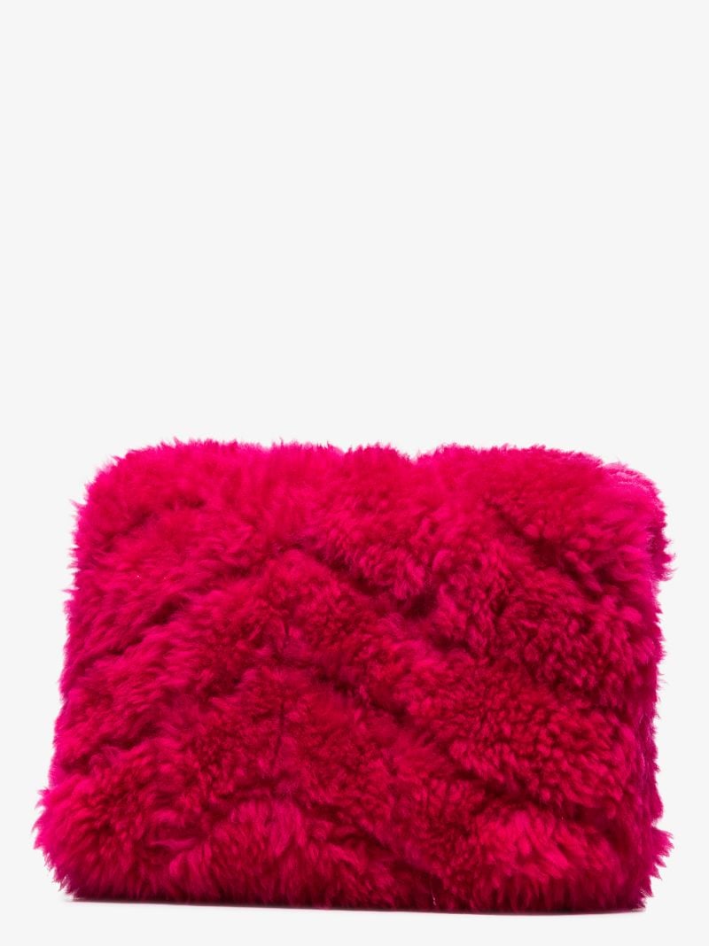 Pink Shearling Envelope Clutch Bag