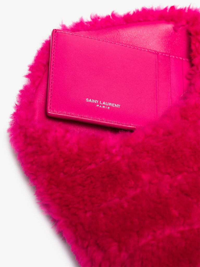Pink Shearling Envelope Clutch Bag