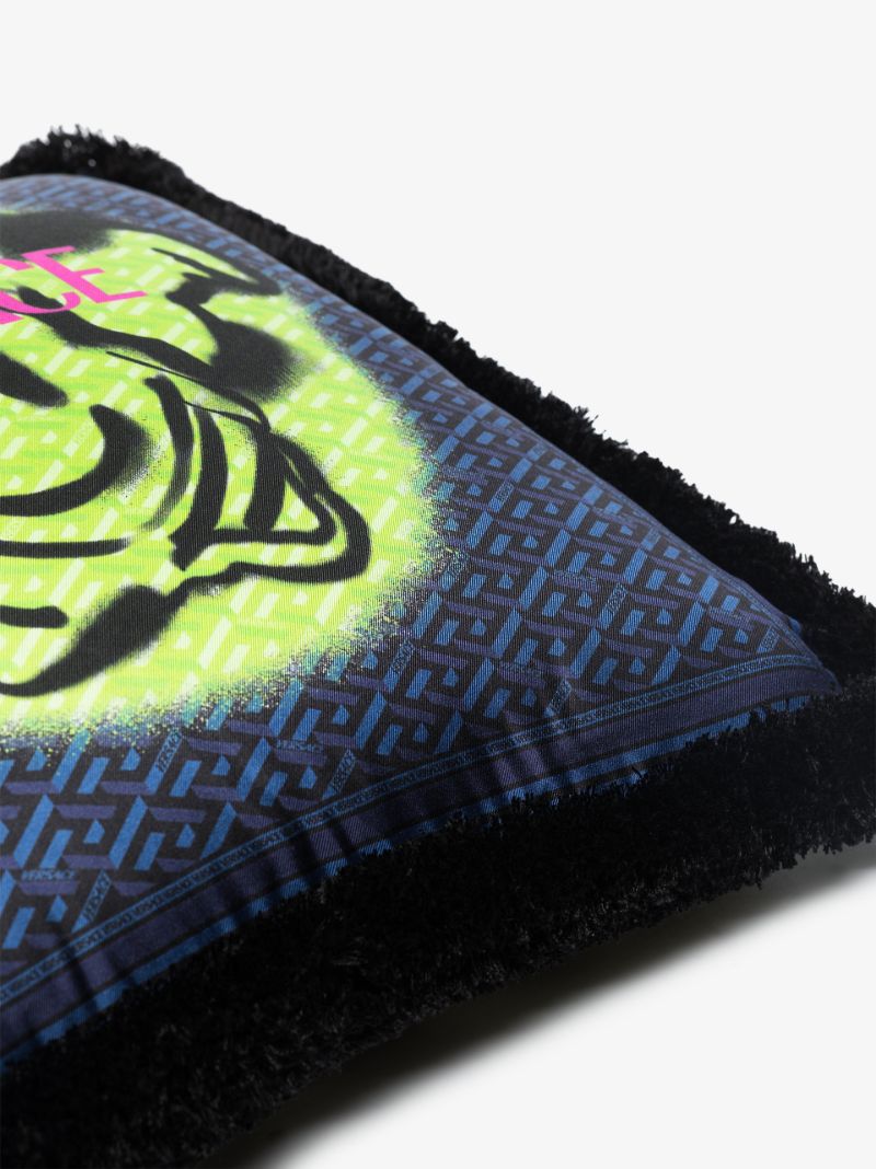 Blue Graffiti Medusa Monogram Cushion