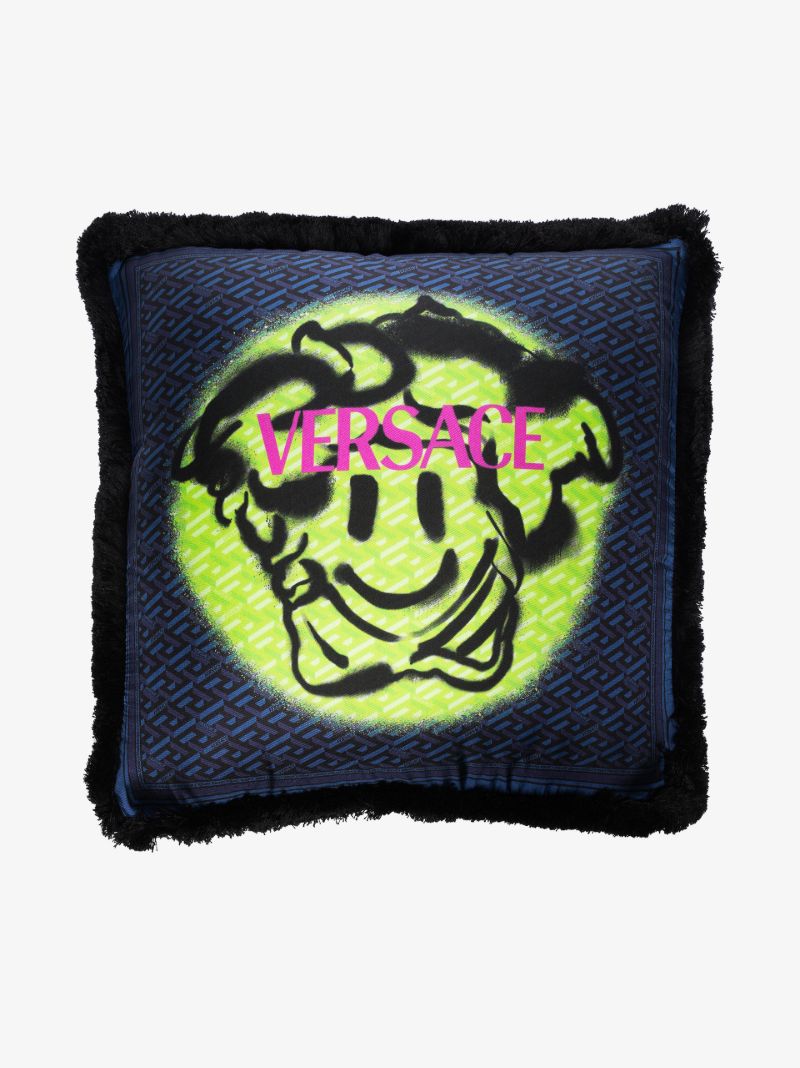 Blue Graffiti Medusa Monogram Cushion