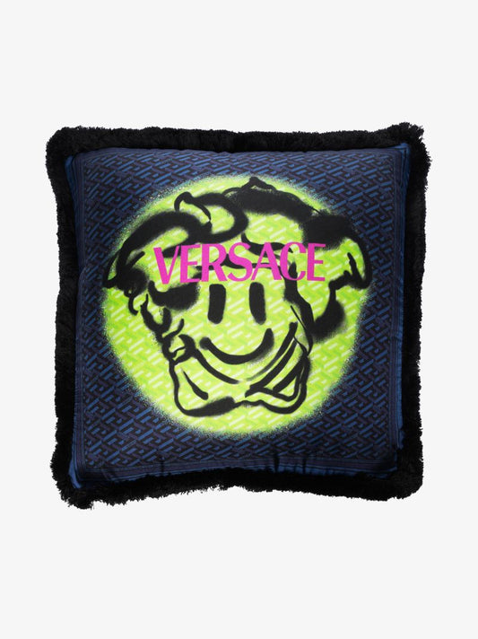 Blue Graffiti Medusa Monogram Cushion