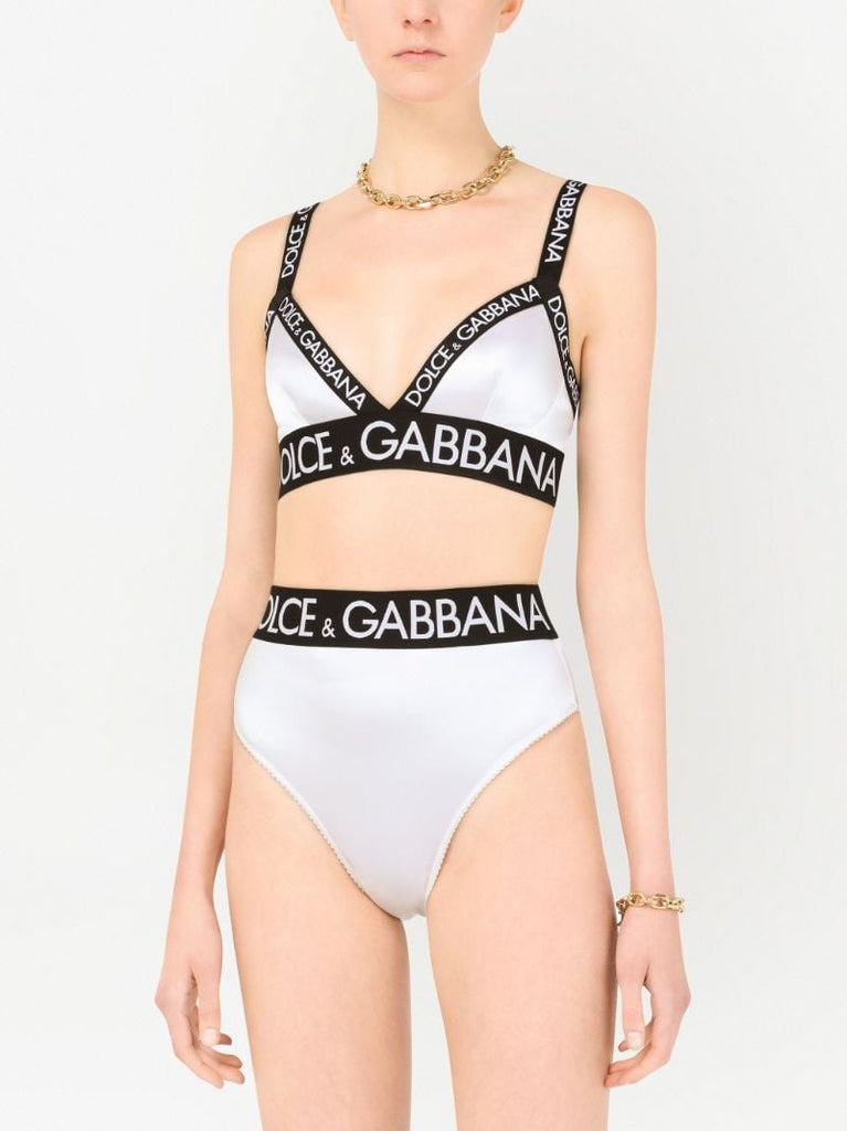 White Logo-trim Bra