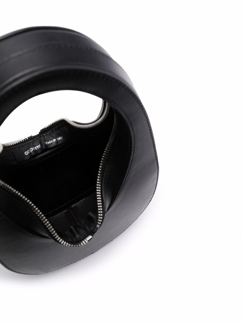 Black Curved Leather Top Handle Bag