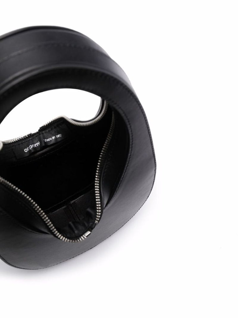 Black Curved Leather Top Handle Bag