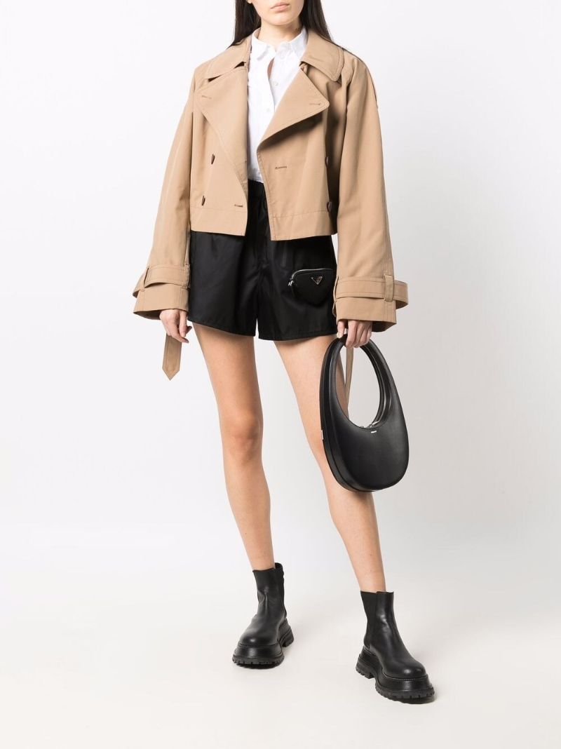 Black Curved Leather Top Handle Bag