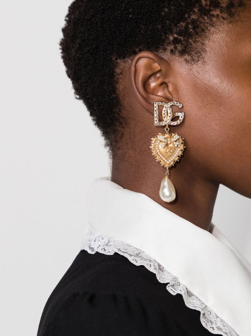 Gold Tone Devotion Pearl Drop Earrings