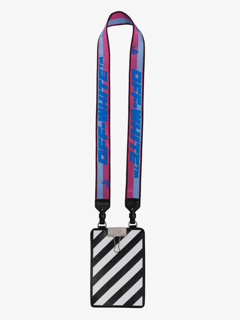 Black and White Diag Stripe Leather Phone Holder Bag
