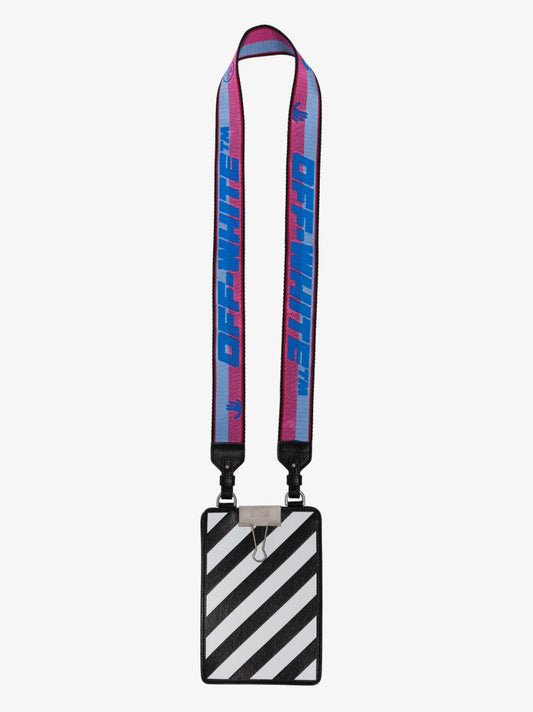 Black and White Diag Stripe Leather Phone Holder Bag