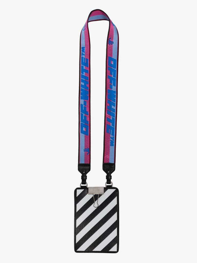 Black and White Diag Stripe Leather Phone Holder Bag