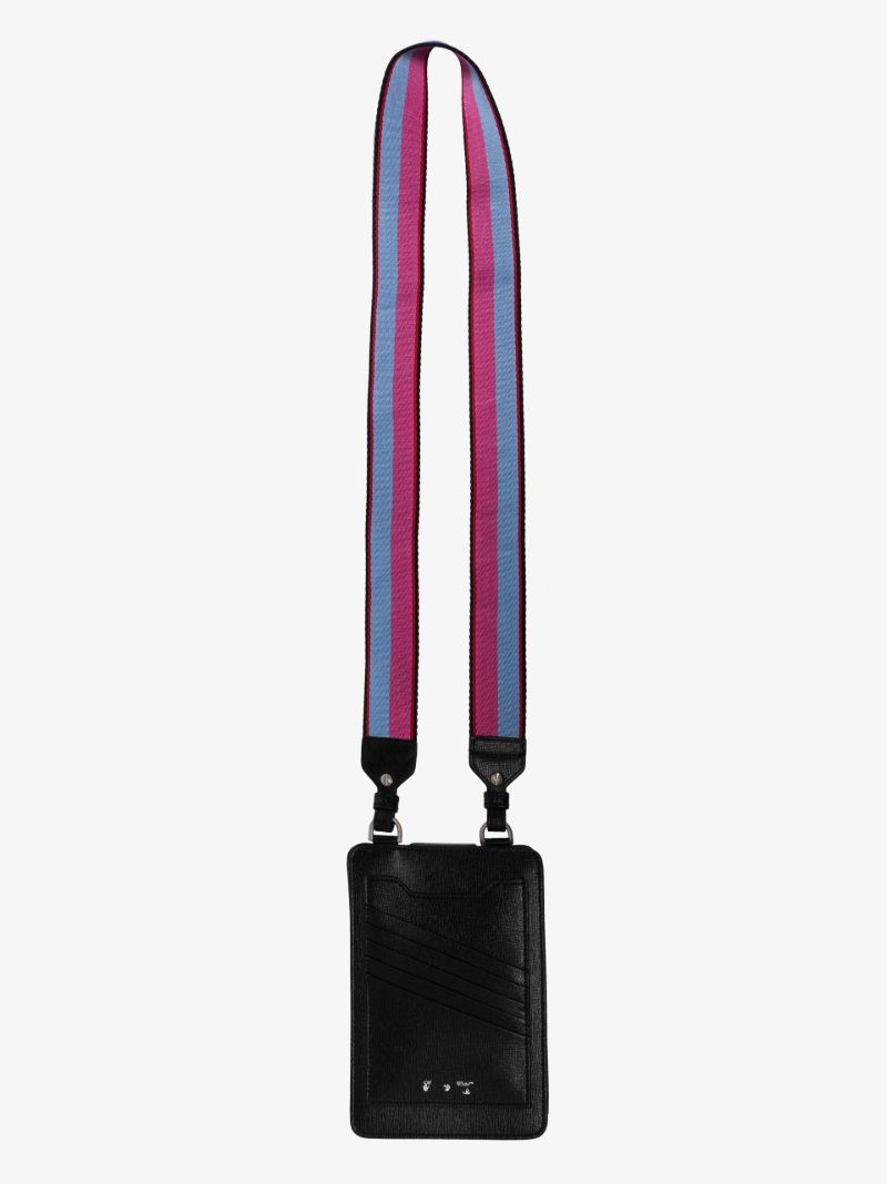 Black and White Diag Stripe Leather Phone Holder Bag